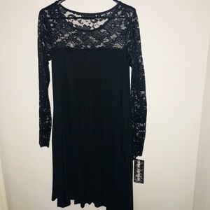 NWT Nina Leonard Black Dress with Lace Sleeves